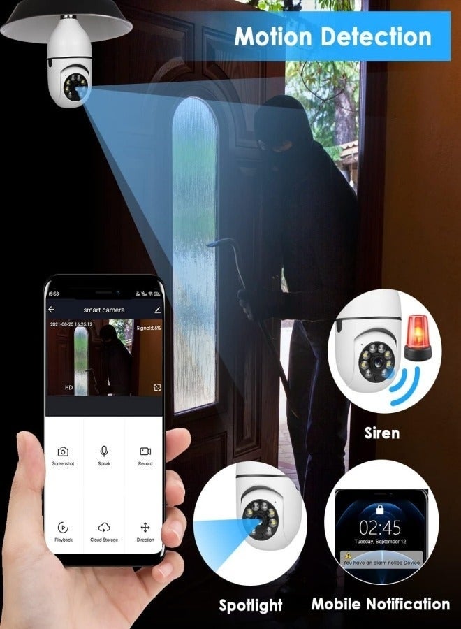 Smart Bulb Security Camera Wi-Fi 360° Panoramic Dual-Band 2.4GHz & 5GHz with Night Vision, Two-Way Audio, TF Card Storage and E27 Easy Installation for Indoor and Outdoor Monitoring - Image 4